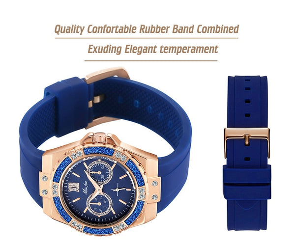 Women's Watches Chronograph Rose Gold Sport Watch Ladies Diamond Blue Rubber Band Xfcs Analog Female Quartz Wristwatch | Vimost Shop.