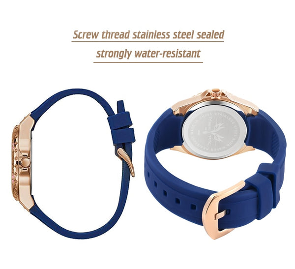 Women's Watches Chronograph Rose Gold Sport Watch Ladies Diamond Blue Rubber Band Xfcs Analog Female Quartz Wristwatch | Vimost Shop.