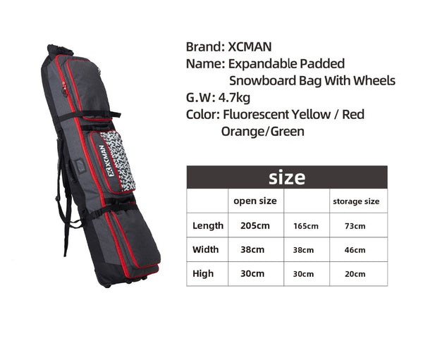 Roller Snowboard Bag with Wheels Adjustable Length for Air Travel - Extra Long/Wide/Deep,Waterpeoof - with ABS Protection | Vimost Shop.
