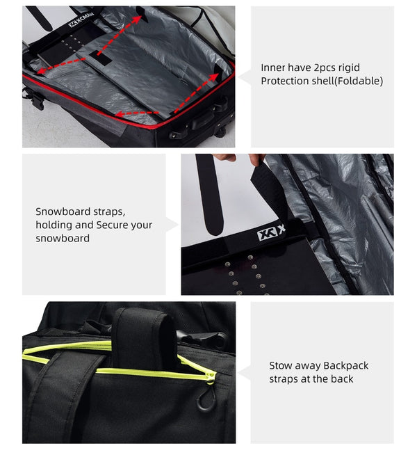 Roller Snowboard Bag with Wheels Adjustable Length for Air Travel - Extra Long/Wide/Deep,Waterpeoof - with ABS Protection | Vimost Shop.