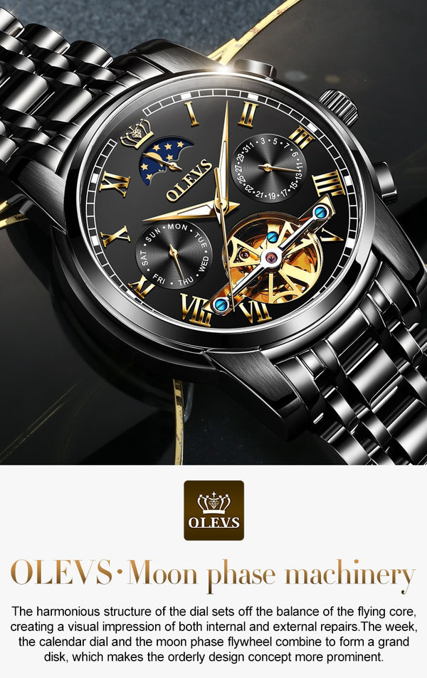 Men Watch Automatic Mechanical Business Skeleton Slef-Wind Luxury Stainless Steel Waterproof Luminous Wrist Watch | Vimost Shop.