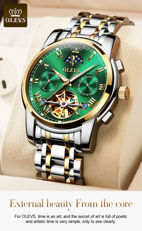 Men Watch Automatic Mechanical Business Skeleton Slef-Wind Luxury Stainless Steel Waterproof Luminous Wrist Watch | Vimost Shop.