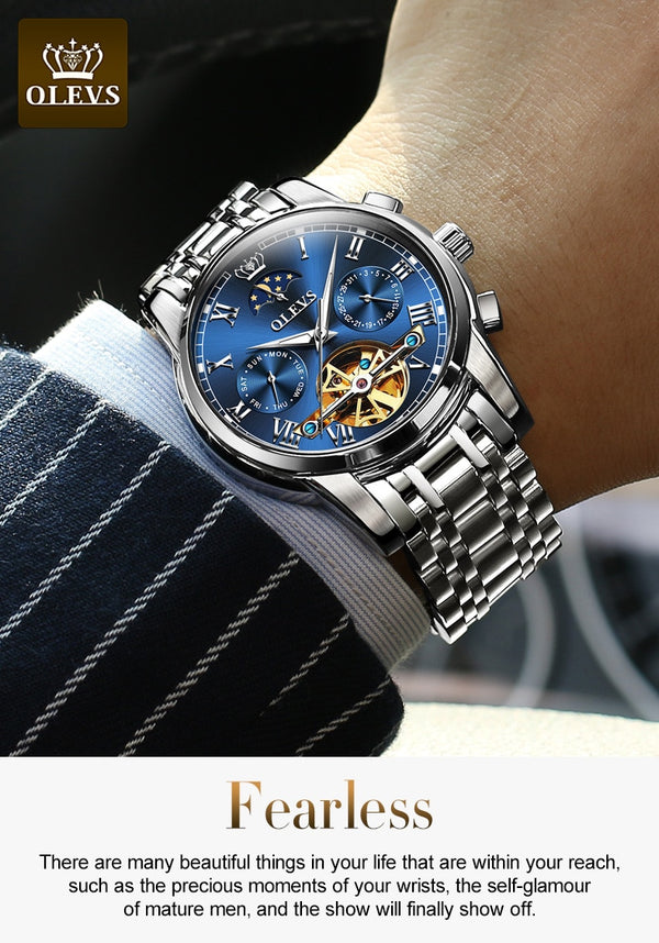 Men Watch Automatic Mechanical Business Skeleton Slef-Wind Luxury Stainless Steel Waterproof Luminous Wrist Watch | Vimost Shop.