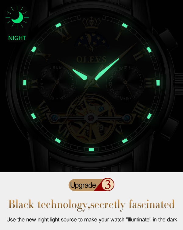 Men Watch Automatic Mechanical Business Skeleton Slef-Wind Luxury Stainless Steel Waterproof Luminous Wrist Watch | Vimost Shop.