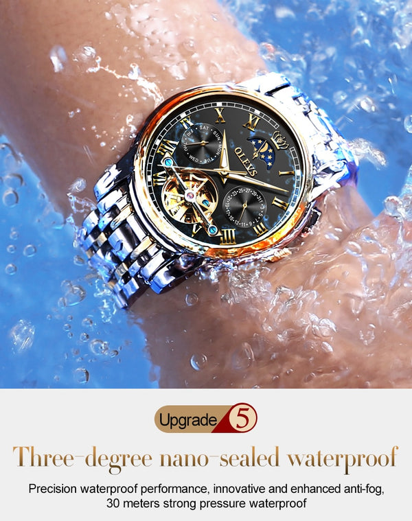 Men Watch Automatic Mechanical Business Skeleton Slef-Wind Luxury Stainless Steel Waterproof Luminous Wrist Watch | Vimost Shop.