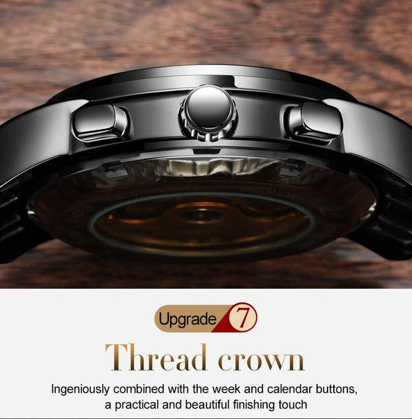 Men Watch Automatic Mechanical Business Skeleton Slef-Wind Luxury Stainless Steel Waterproof Luminous Wrist Watch | Vimost Shop.