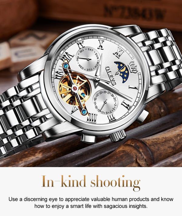 Men Watch Automatic Mechanical Business Skeleton Slef-Wind Luxury Stainless Steel Waterproof Luminous Wrist Watch | Vimost Shop.