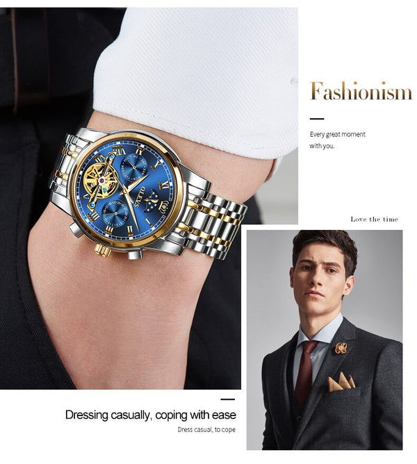 Men Watch Automatic Mechanical Business Skeleton Slef-Wind Luxury Stainless Steel Waterproof Luminous Wrist Watch | Vimost Shop.