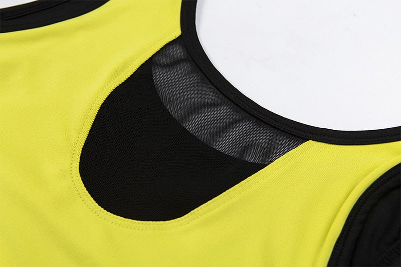 Yellow Black Women Sexy Fitness Yoga Suit Mesh Patchwork Backless Sports Jumpsuit Gym Training Clothes Female One-piece Sets | Vimost Shop.