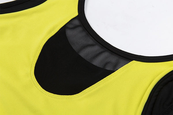 Yellow Black Women Sexy Fitness Yoga Suit Mesh Patchwork Backless Sports Jumpsuit Gym Training Clothes Female One-piece Sets | Vimost Shop.