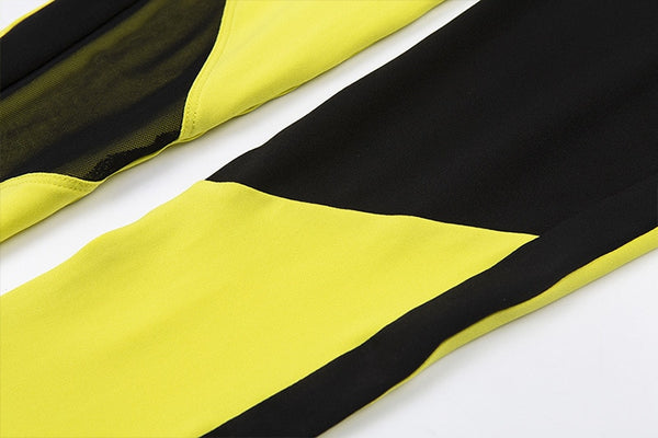 Yellow Black Women Sexy Fitness Yoga Suit Mesh Patchwork Backless Sports Jumpsuit Gym Training Clothes Female One-piece Sets | Vimost Shop.