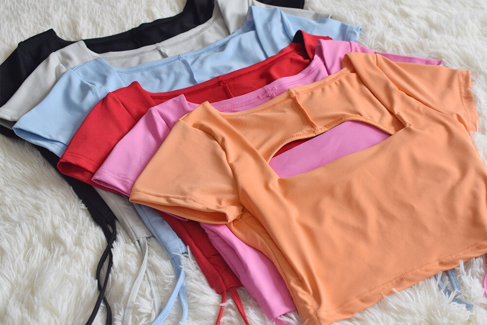 Yoga Gym Suit Fitness Sports Clothing For Women Short Sleeve Crop Top Lace Up Leggings Sports Shorts Suit Jogging Slim Outfits | Vimost Shop.