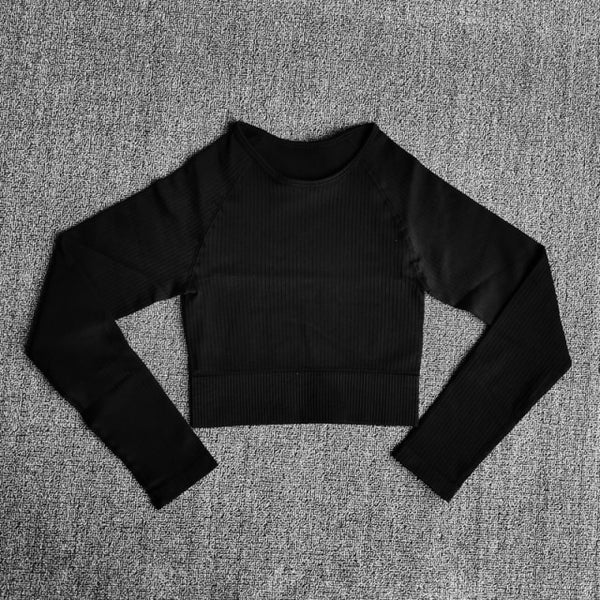 Women's Sportswear Yoga Sets Ribbed Seamless Long Sleeve Workout Clothes for Women High Waist Sports Legging Long Sleeve Top
