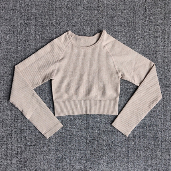 Women's Sportswear Yoga Sets Ribbed Seamless Long Sleeve Workout Clothes for Women High Waist Sports Legging Long Sleeve Top