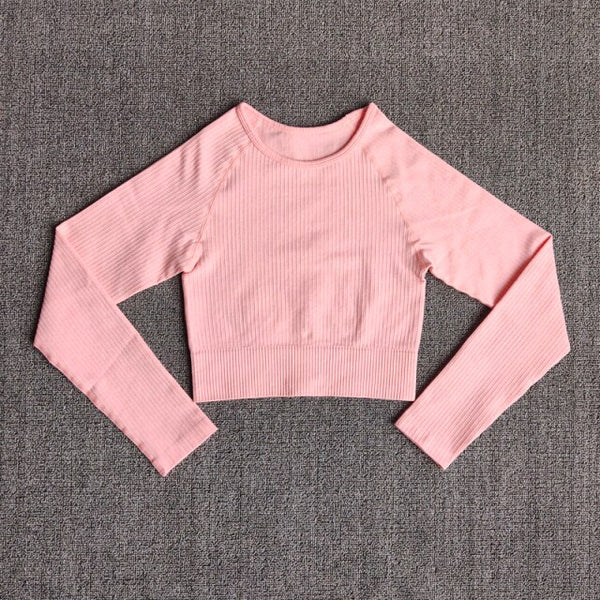 Women's Sportswear Yoga Sets Ribbed Seamless Long Sleeve Workout Clothes for Women High Waist Sports Legging Long Sleeve Top