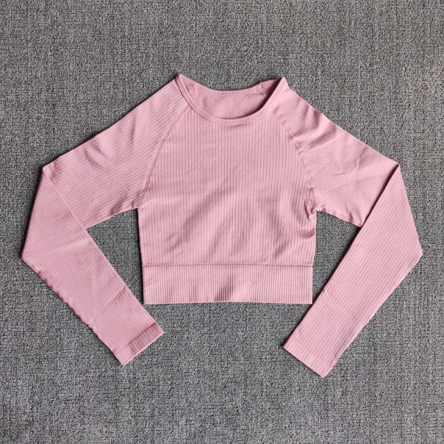 Women's Sportswear Yoga Sets Ribbed Seamless Long Sleeve Workout Clothes for Women High Waist Sports Legging Long Sleeve Top