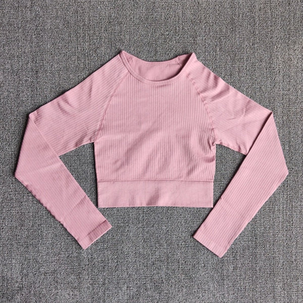 Women's Sportswear Yoga Sets Ribbed Seamless Long Sleeve Workout Clothes for Women High Waist Sports Legging Long Sleeve Top