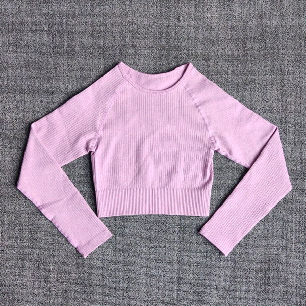 Women's Sportswear Yoga Sets Ribbed Seamless Long Sleeve Workout Clothes for Women High Waist Sports Legging Long Sleeve Top