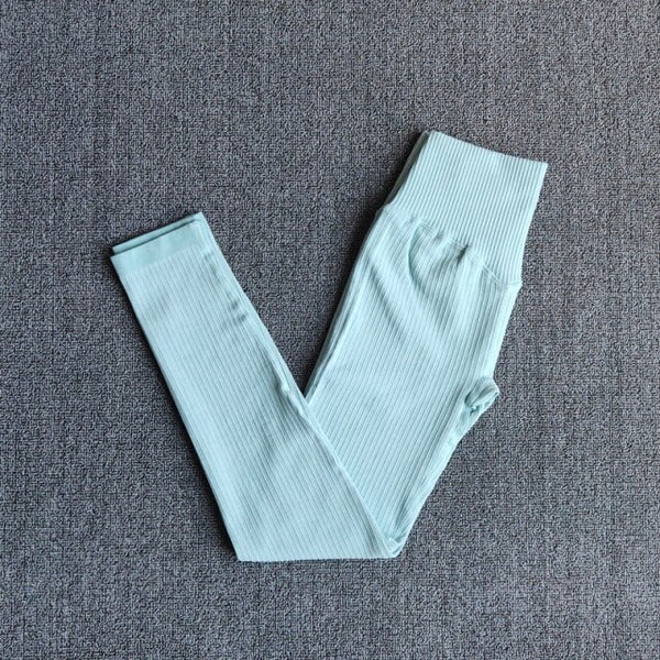 Women's Sportswear Yoga Sets Ribbed Seamless Long Sleeve Workout Clothes for Women High Waist Sports Legging Long Sleeve Top