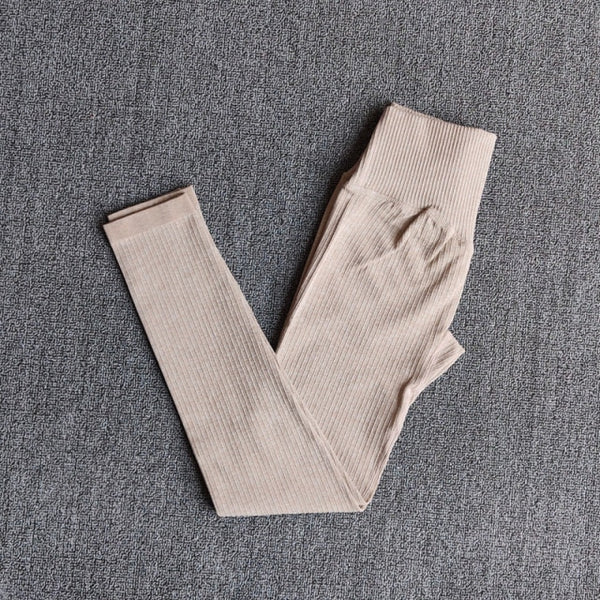 Women's Sportswear Yoga Sets Ribbed Seamless Long Sleeve Workout Clothes for Women High Waist Sports Legging Long Sleeve Top