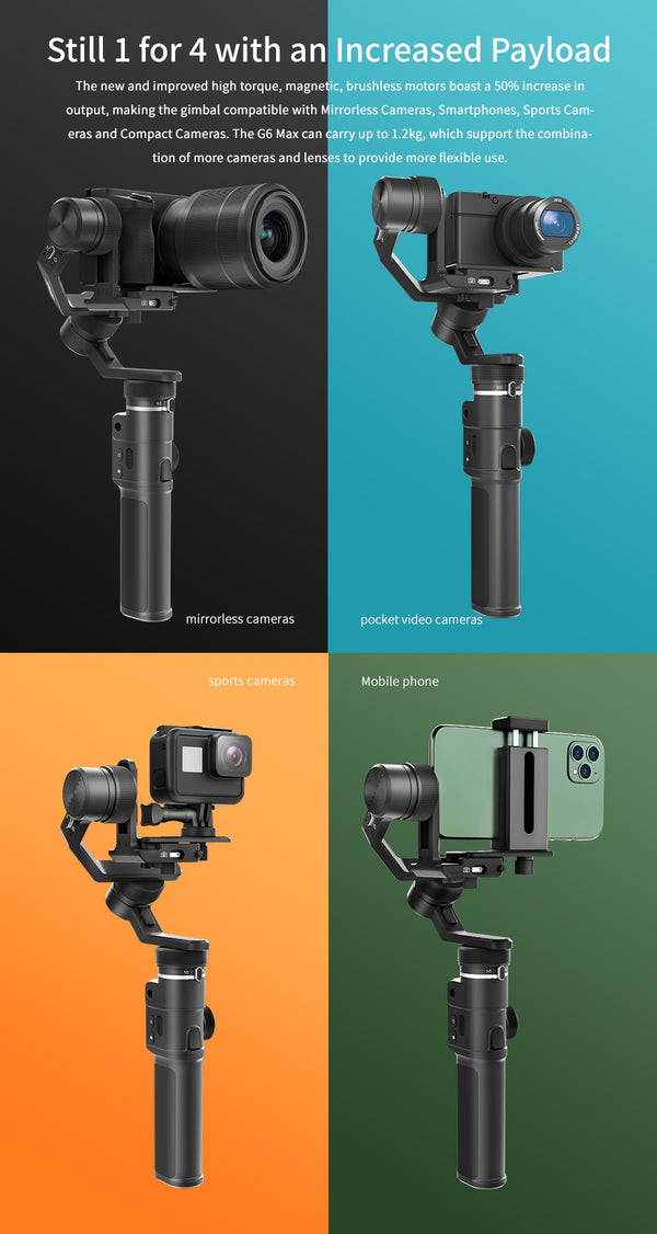 OFFICIAL G6 Max 3-Axis Handheld Gimbal Stabilizer for Sony Canon Mirrorless Pocket Action Camera GoPro Hero 8 | Vimost Shop.