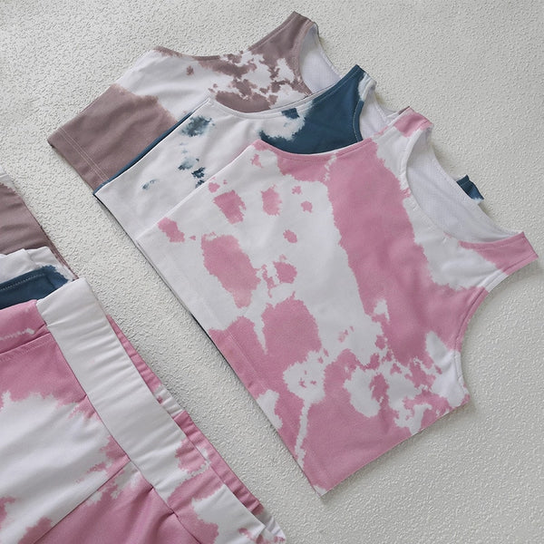 Tie Dye Gym Yoga Suit Fitness Tracksuit Sports Tank Crop Top Shorts Set Jogging Workout Training Dance Push Up Casual Clothing | Vimost Shop.