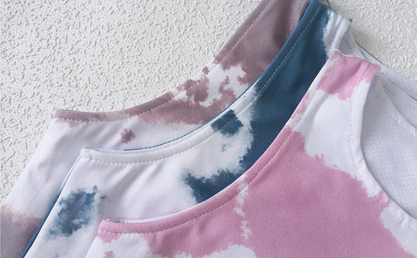 Tie Dye Gym Yoga Suit Fitness Tracksuit Sports Tank Crop Top Shorts Set Jogging Workout Training Dance Push Up Casual Clothing | Vimost Shop.
