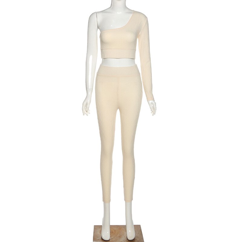 Seamless Ribbing Yoga Set Sportswear Tracksuit Fashion One Shoulder Top Leggings Pants Fitness Suit Running Energy Workout Suit | Vimost Shop.