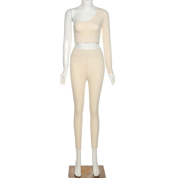 Seamless Ribbing Yoga Set Sportswear Tracksuit Fashion One Shoulder Top Leggings Pants Fitness Suit Running Energy Workout Suit | Vimost Shop.