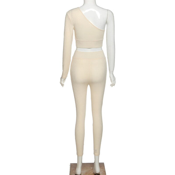 Seamless Ribbing Yoga Set Sportswear Tracksuit Fashion One Shoulder Top Leggings Pants Fitness Suit Running Energy Workout Suit | Vimost Shop.