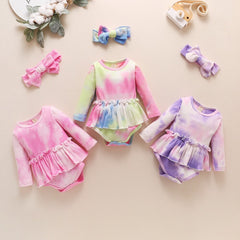 Tie dye Baby Girl Clothes 2Piece Bodysuit+Headband Fashion Kids Girl Outfits for Newborn Autumn Toddler Girl Clothing D30