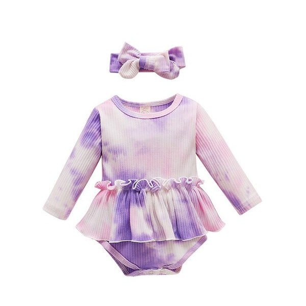 Tie dye Baby Girl Clothes 2Piece Bodysuit+Headband Fashion Kids Girl Outfits for Newborn Autumn Toddler Girl Clothing D30 | Vimost Shop.
