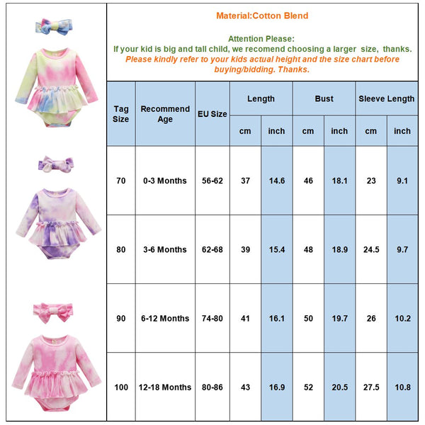 Tie dye Baby Girl Clothes 2Piece Bodysuit+Headband Fashion Kids Girl Outfits for Newborn Autumn Toddler Girl Clothing D30 | Vimost Shop.