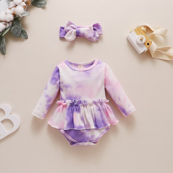 Tie dye Baby Girl Clothes 2Piece Bodysuit+Headband Fashion Kids Girl Outfits for Newborn Autumn Toddler Girl Clothing D30 | Vimost Shop.