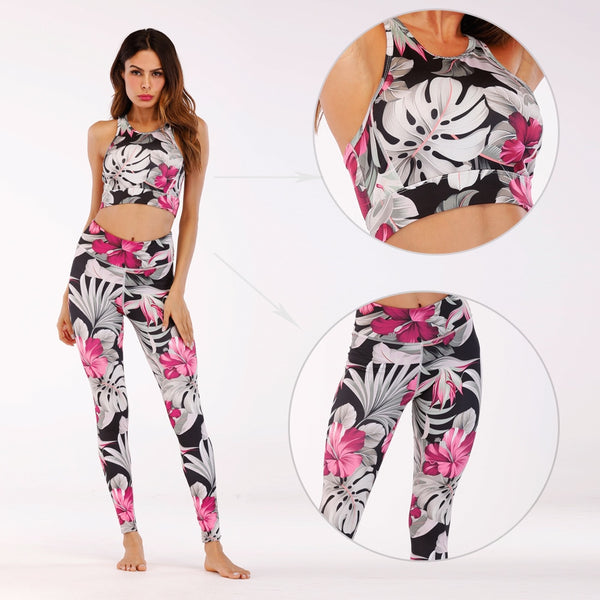 Seamless Floral Print Sports Yoga Set Gym Fitness Tracksuit Fashion Top Leggings Suit Jogging Workout Training Dance Clothing | Vimost Shop.