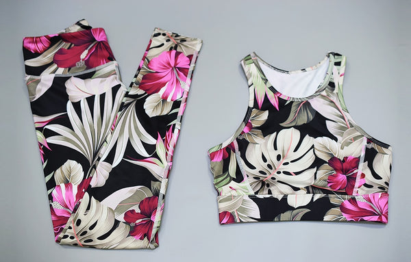 Seamless Floral Print Sports Yoga Set Gym Fitness Tracksuit Fashion Top Leggings Suit Jogging Workout Training Dance Clothing | Vimost Shop.
