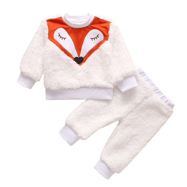 Winter Lamb Wool Newborn Baby Girls Clothes Cartoon Printed Tops And Pants Casual Round Neck Infant Girls Outfits Clothing D30 | Vimost Shop.