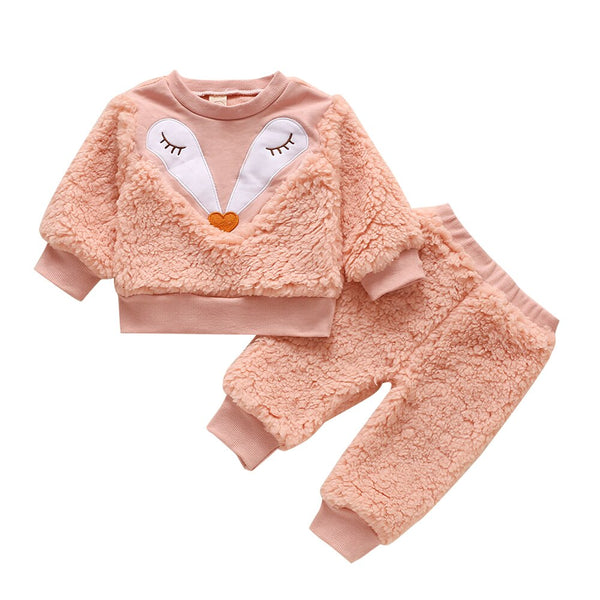 Winter Lamb Wool Newborn Baby Girls Clothes Cartoon Printed Tops And Pants Casual Round Neck Infant Girls Outfits Clothing D30 | Vimost Shop.