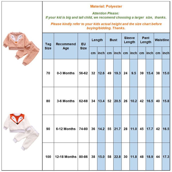 Winter Lamb Wool Newborn Baby Girls Clothes Cartoon Printed Tops And Pants Casual Round Neck Infant Girls Outfits Clothing D30 | Vimost Shop.