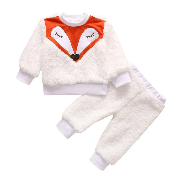 Winter Lamb Wool Newborn Baby Girls Clothes Cartoon Printed Tops And Pants Casual Round Neck Infant Girls Outfits Clothing D30 | Vimost Shop.
