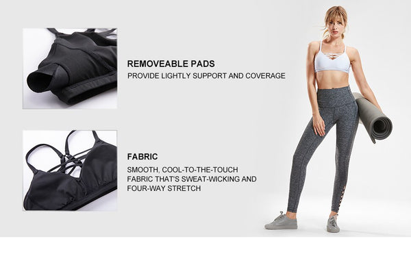 Women's Light Support Strappy Wirefree Removable Pads Convertible Yoga Sports Bra