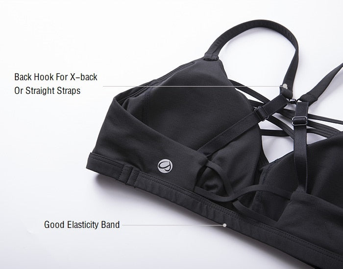 Women's Light Support Strappy Wirefree Removable Pads Convertible Yoga Sports Bra