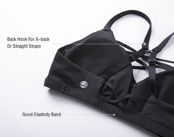 Women's Light Support Strappy Wirefree Removable Pads Convertible Yoga Sports Bra