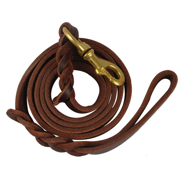 Genuine Leather Dog Leash Dogs Long Leashes Braided Pet Walking Training Leads Brown Black Colors For Medium Large Pet