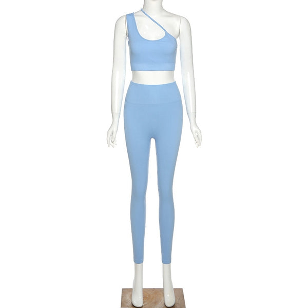 Seamless Solid Yoga Set Women Gym Clothes One Shoulder Crop Top Legging Sexy Fitness Sportswear Suit Running Workout Tracksuit | Vimost Shop.