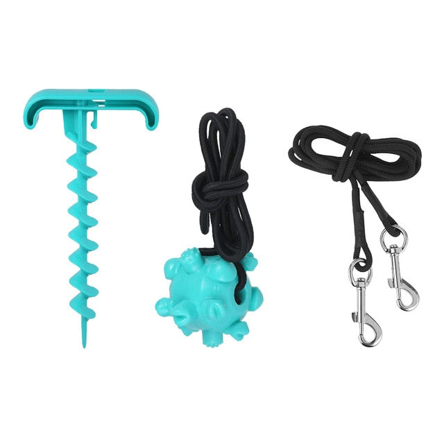 Pet Dog Toy Kit Tie Out Stake Spiral Ground Anchor Spiral Tie Out Cable Traction Rope with Molar Ball Dogs Supplies | Vimost Shop.
