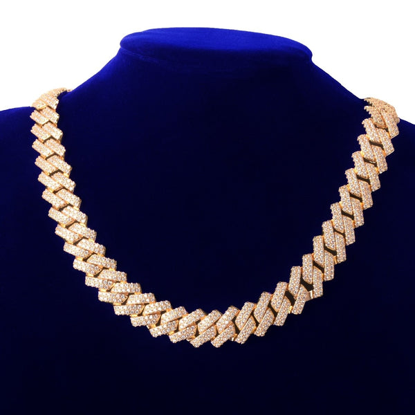 Solid 14mm Miami Cuban Choker Square Link Necklace Gold Color Iced Out Cubic Zirconia Rock Hip hop Style Men's Jewelry | Vimost Shop.