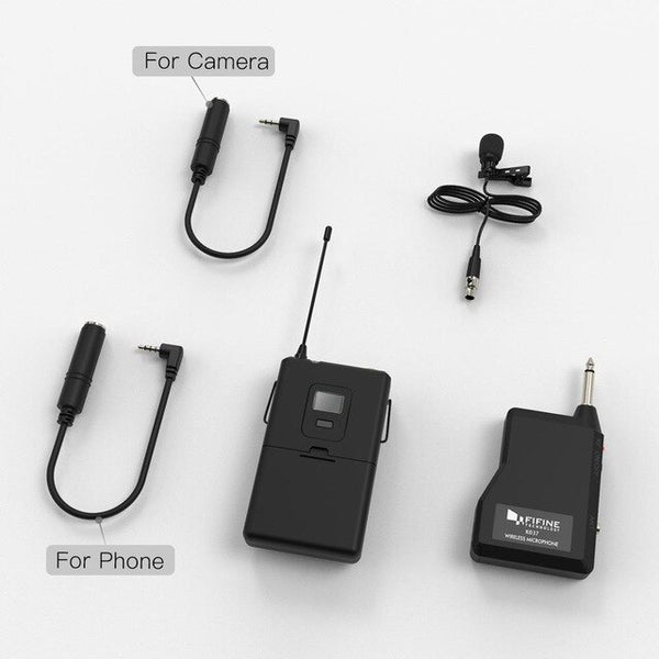 Fifine 20-Channel UHF Wireless Lavalier Lapel Microphone System with Bodypack Transmitter, Mini  Lapel Mic & Portable Receiver