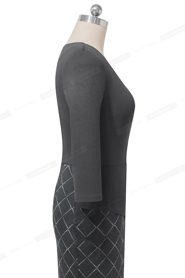 Elegant Patchwork with Button Work Office vestidos Business Formal Bodycon Women Winter Dress | Vimost Shop.