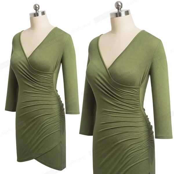Elegant Pure Color Sexy V neck vestidos Business Party Women Bodycon Pencil Female Dress | Vimost Shop.